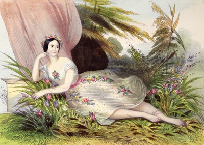 19世紀半ばの「Album de l&39;Opera」からの「フラワーシーン」のマリアタグリオーニ（1804-84年） 作： Achille Devéria